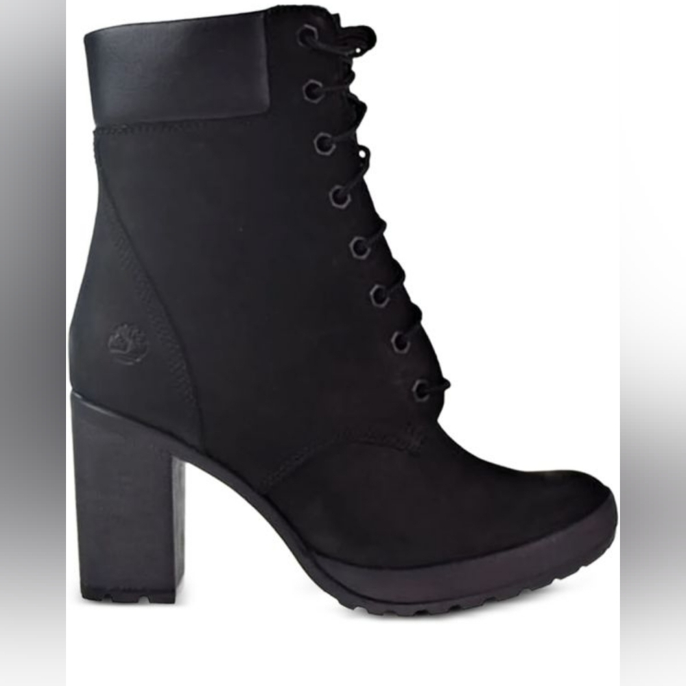 Timberland Camdale Black Nubuck Lace-Up Ankle Heel Boots Womens Size 10